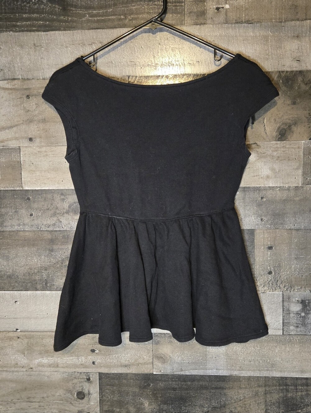Free People Black Cap-Sleeve Peplum Top